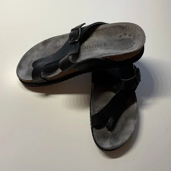 MEPHISTO Helen Slip-On Black Leather Sandals - Picture 2 of 6